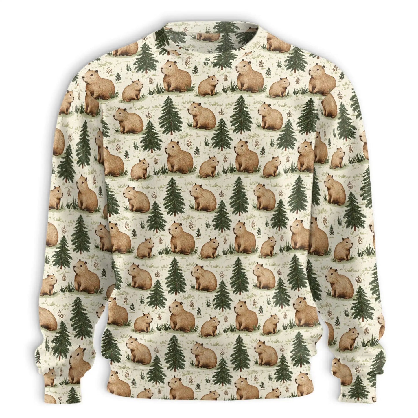Cute Capybara Forest Pattern Sweatshirt, 3D All Over Print Woodland Animal Crewneck Pullover for Men Women, Capybara Lover Gift - Netecom