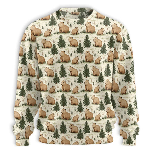 Cute Capybara Forest Pattern Sweatshirt, 3D All Over Print Woodland Animal Crewneck Pullover for Men Women, Capybara Lover Gift - Netecom