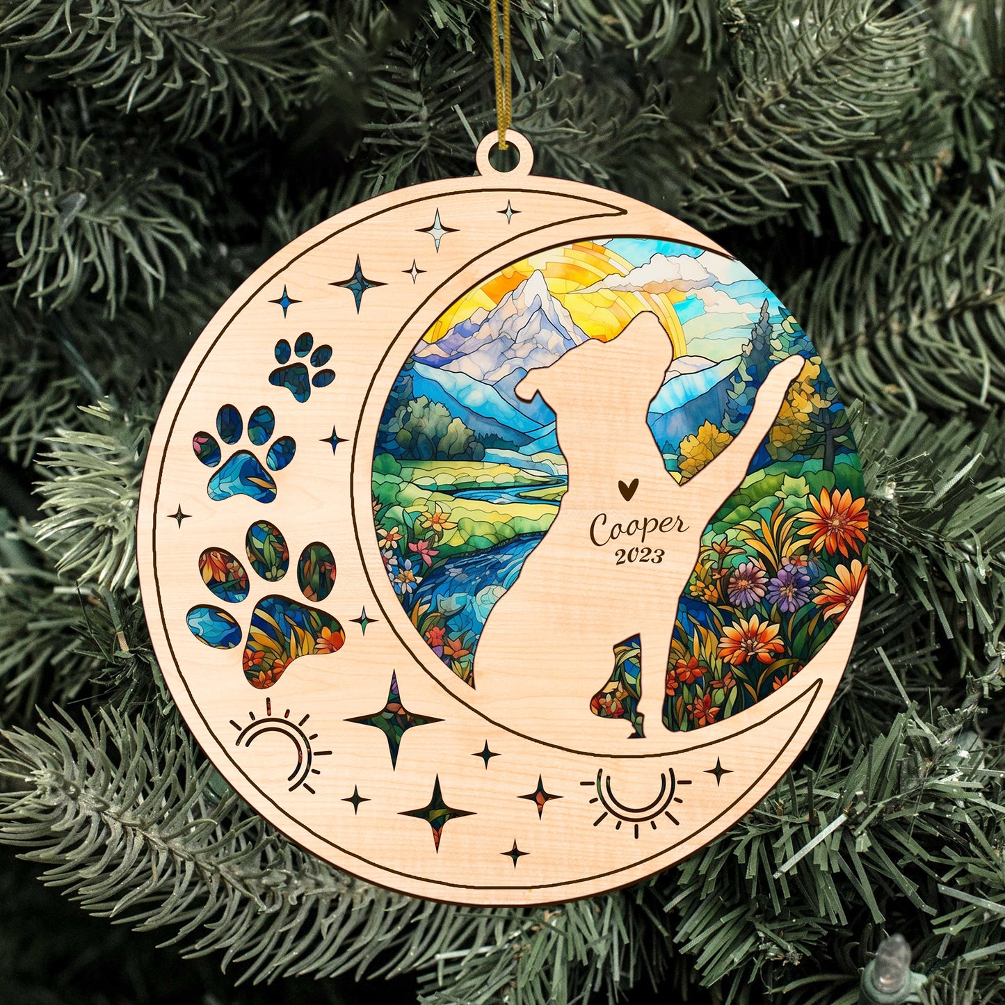 Netecom Pitbull Dog Memorial Suncatcher, Personalized Pit bull Christmas Ornament with Name Date, Bereavement Gifts for Loss of Pet, Dog Death Sympathy Gift Pet Loss Sun Catchers, Dog Grief Gift