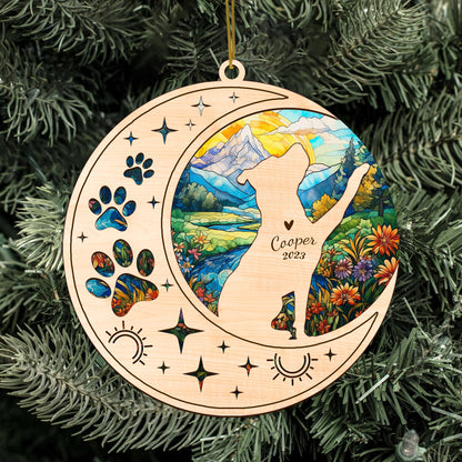 Netecom Pitbull Dog Memorial Suncatcher, Personalized Pit bull Christmas Ornament with Name Date, Bereavement Gifts for Loss of Pet, Dog Death Sympathy Gift Pet Loss Sun Catchers, Dog Grief Gift