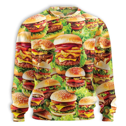 Delicious Hamburger Sweatshirt, 3D All Over Print Fast Food Crewneck Pullover for Men Women, Burger Lover Gift - Netecom