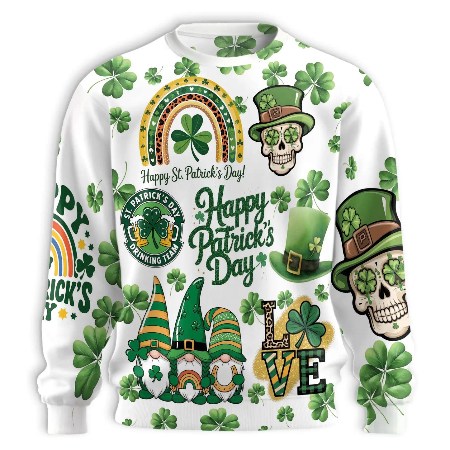 Leprechaun Shamrock Happy Saint Patrick's Day Sweatshirt, 3D All Over Print Irish Holiday Crewneck Pullover for Men Women, St. Patrick's Day Gift - Netecom