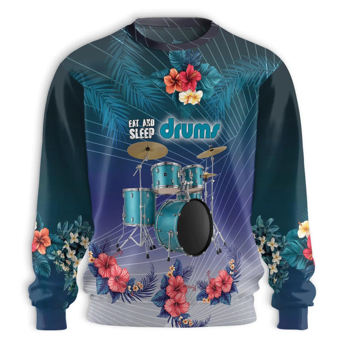 Eat and Sleep Drums Sweatshirt, 3D All Over Print Funny Drummer Music Crewneck Pullover for Men Women, Drummer Lover Gift - Netecom