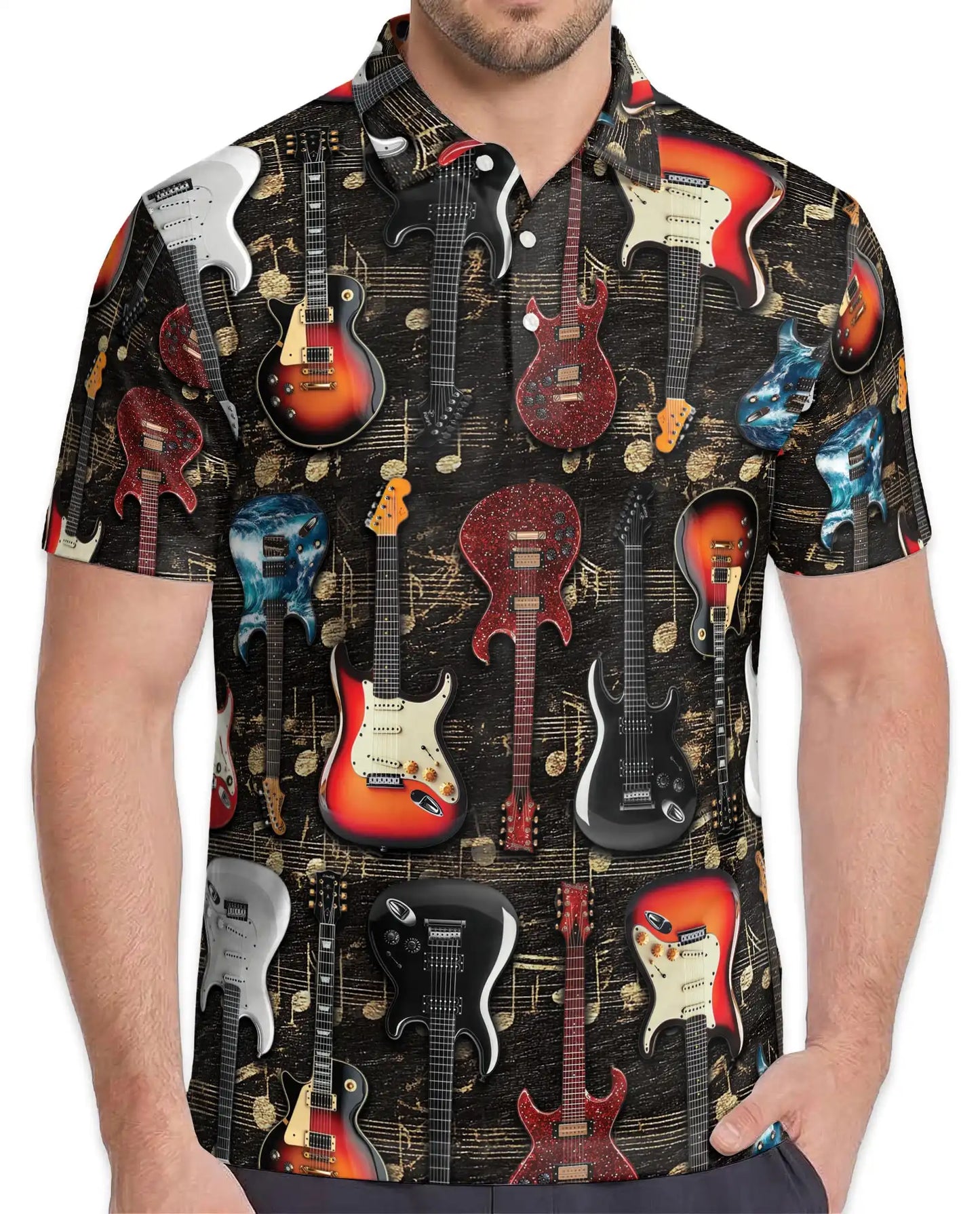 Electric Guitar Polo Shirt - Rock Musician Guitar Player Design | Netecom