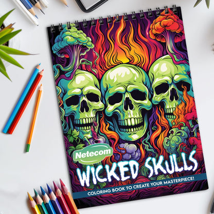 Wicked Skulls Spiral Bound Coloring Book, Edgy Skull Designs for a Dark and Stylish Coloring Experience, Perfect for Fans of Gothic and Alternative Art