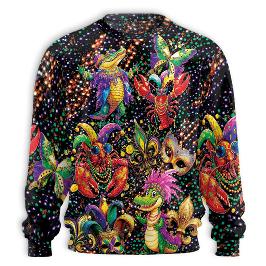 Venetian Mardi Gras Sweatshirt, 3D All Over Print Carnival Mask Crewneck Pullover for Men Women, Mardi Gras Lover Gift - Netecom