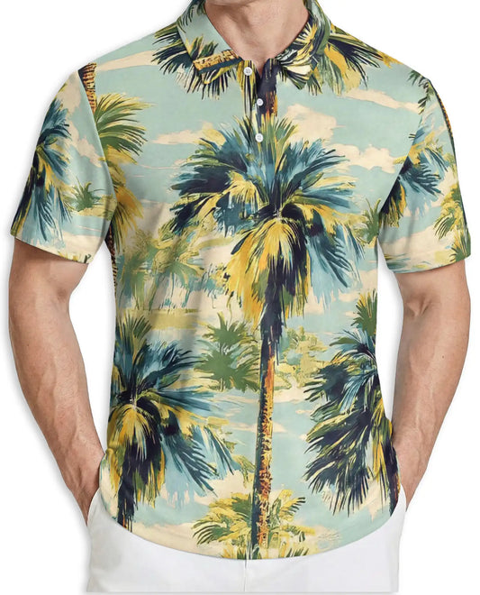 Palm Tree 3D Polo Shirt for Men – Vintage Tropical Beach Style | Netecom