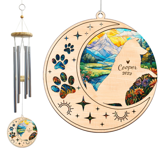 Netecom AmStaff Dog Wind Chimes Memorial, Personalized Pet Memorial Windchime for Dog Suncatcher, Dog Loss Memorial Ornament, Loss of Pet Remembrance Gift, Sympathy Pet Wind Chimes Outdoor Garden