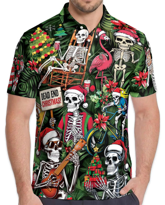 Funny Skeleton Christmas 3D Polo Shirt for Men – Tropical Holiday Gothic Style | Netecom