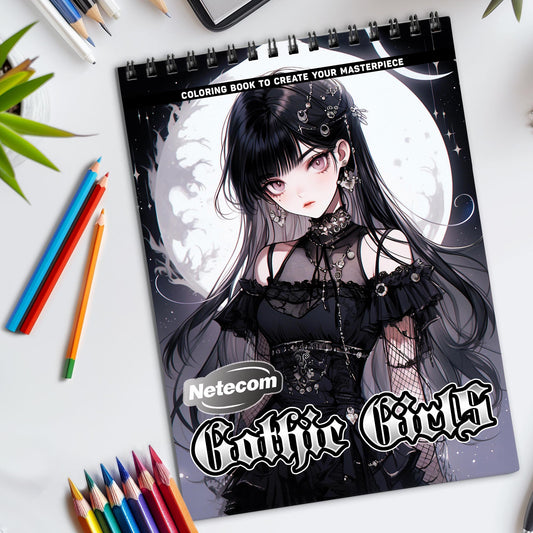 Gothic Girls Spiral Bound Coloring Book, Dark and Enigmatic Gothic Girls, Ideal for Fans of Gothic Style and Alternative Artistic Expression