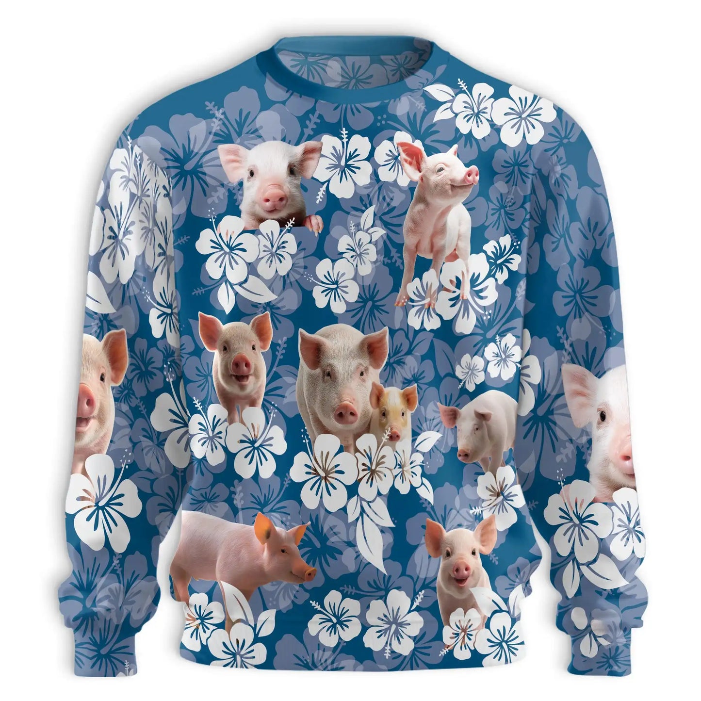 Farmer Pig Floral Sweatshirt, 3D All Over Print Farm Animal Flower Crewneck Pullover for Men Women, Pig Lover Gift - Netecom
