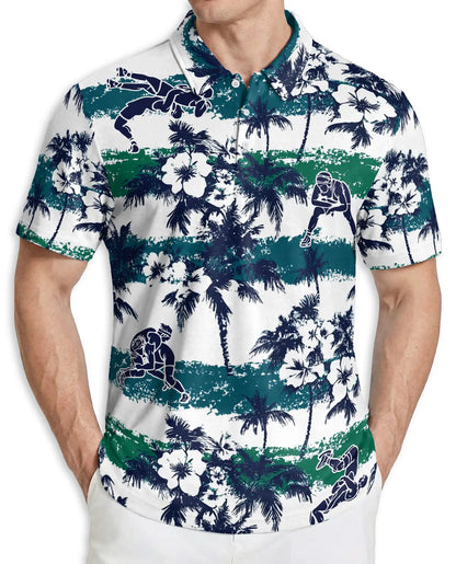 Blue Green Hawaiian Football Polo Shirt | Netecom