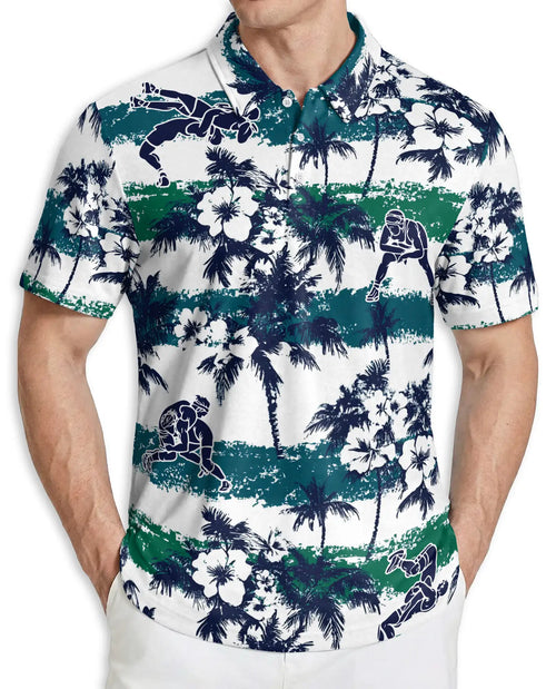Blue Green Hawaiian Football Polo Shirt | Netecom