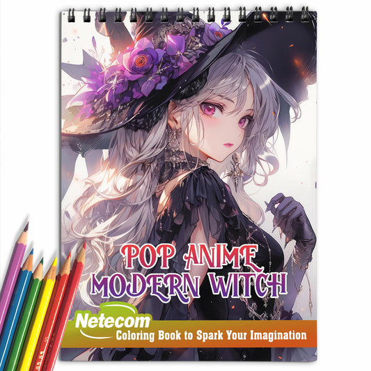 Pop Anime Modern Witch Spiral Bound Coloring Book, Indulge in 30 Dazzling Coloring Pages, Fostering Focus and Creativity as You Immerse Yourself in the World of Vibrant Mystic Charm