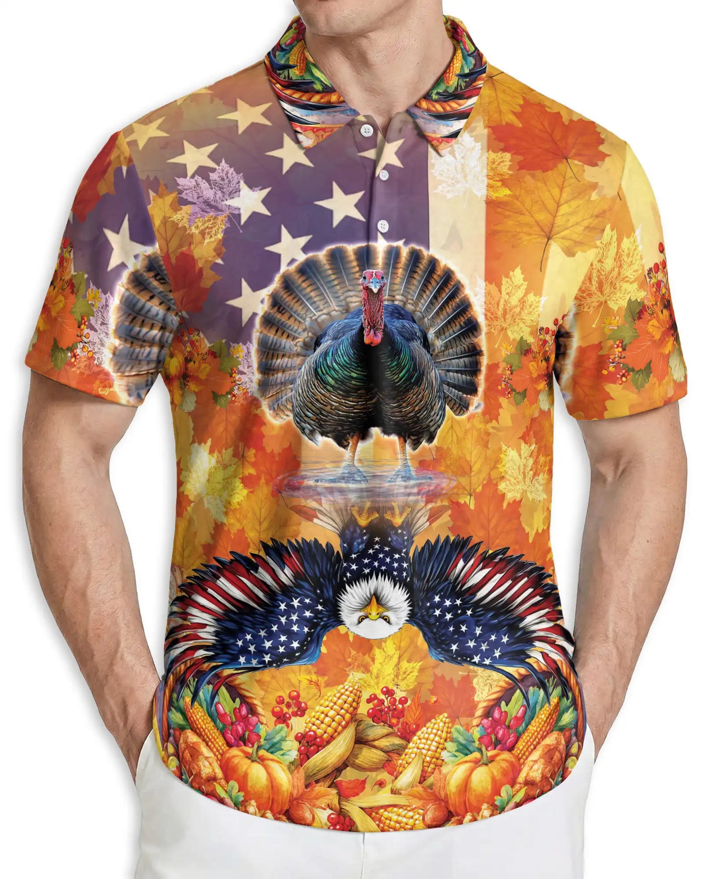 Patriotic Thanksgiving Turkey Polo Shirt for Men | Netecom
