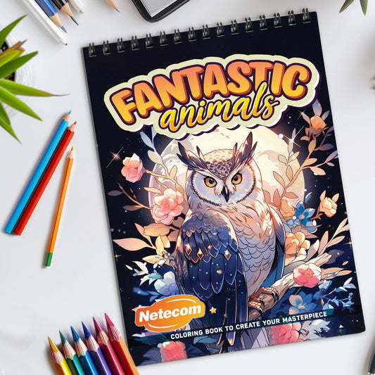 Fantastic Animals Spiral Bound Coloring Book, Imaginative Animals for a Whimsical Art Journey, Ideal for Those Seeking Creative and Unique Art