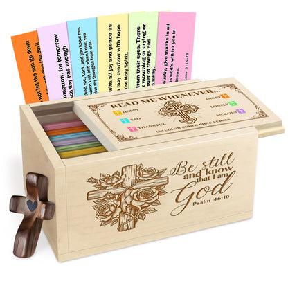 Netecom Personalized Bible Verse Box, 150 Color-Coded Scriptures and Custom Name Prayer Cross, Wooden Christian Faith Keepsake