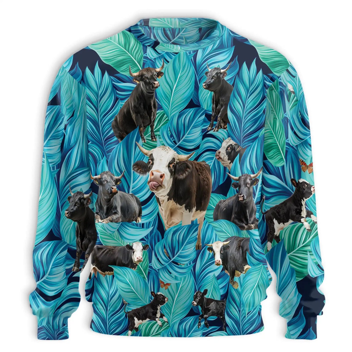 Black Hereford Cattle Sweatshirt, 3D All Over Print Farm Cow Crewneck Pullover for Men Women, Cattle Rancher Gift - Netecom