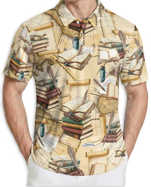 Vintage Book Polo Shirt – Antique Library Print | Netecom