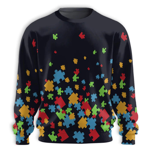 Autism Awareness Black Sweatshirt, 3D All Over Print Puzzle Heart Crewneck Pullover for Men Women, Autism Support Gift - Netecom
