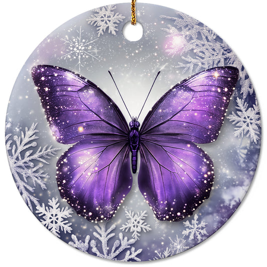 Netecom Purple Butterfly Christmas Ornaments, Ceramic Snowflake Keepsake Ornament for Christmas Tree Decorations, Butterfly Lover Gift, Gifts for Holiday, Party, Home Decor