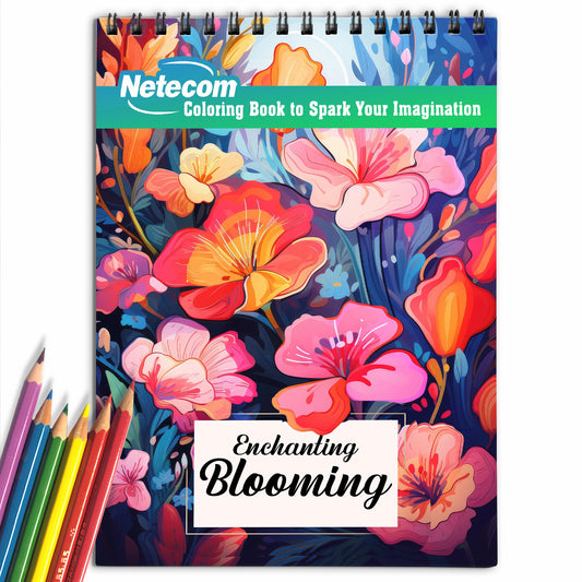 Enchanting Blooming Spiral Bound Coloring Book, Embrace Nature's Beauty with 30 Charming Coloring Pages of Enchanting Flowers