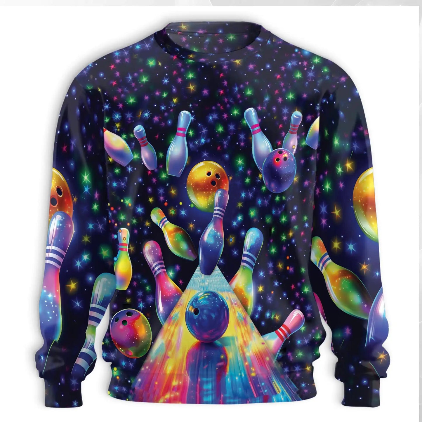 Bowling Pattern Sweatshirt, 3D All Over Print Bowling Ball & Pins Crewneck Pullover for Men Women, Bowler Gift - Netecom
