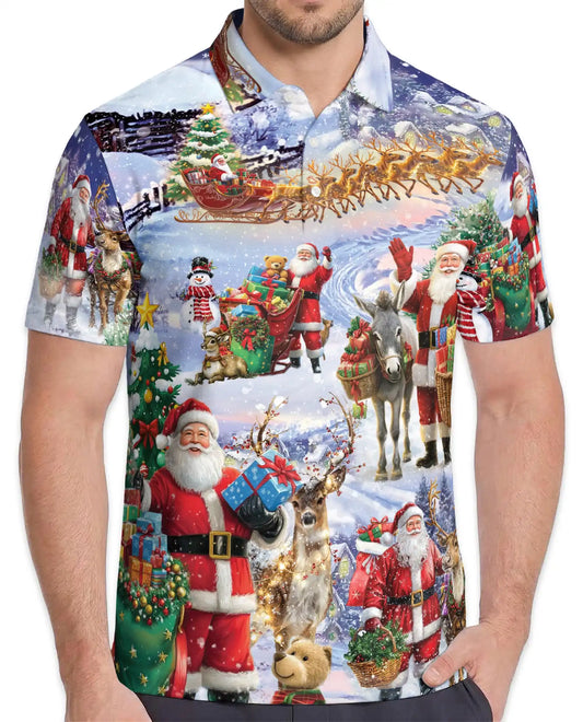 Santa Claus Christmas 3D Polo Shirt for Men – Festive Holiday Winter Style | Netecom
