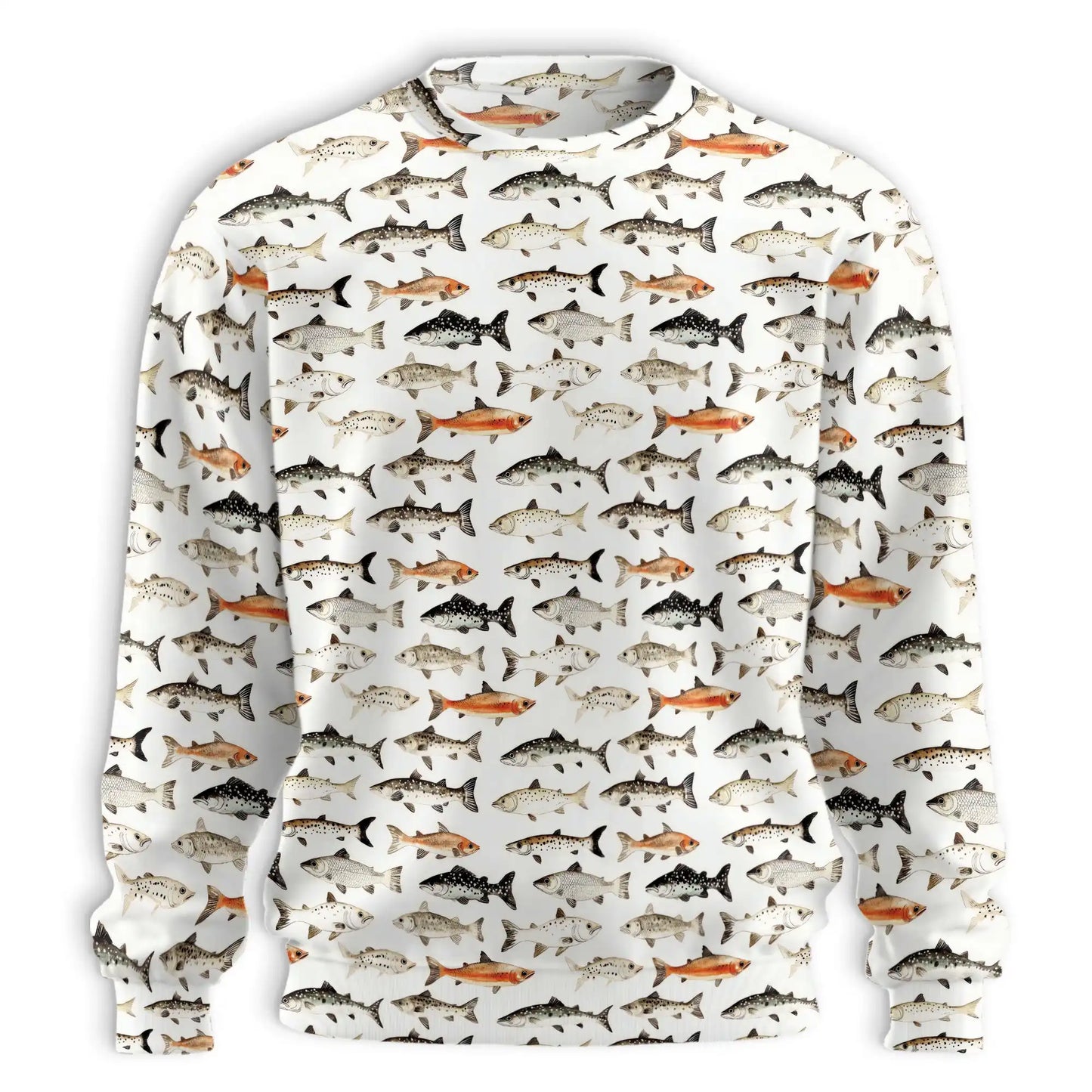 Freshwater Fish Pattern Sweatshirt, 3D All Over Print River Fishing Crewneck Pullover for Men Women, Fishing Lover Gift - Netecom