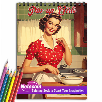 Pin-Up Girls Spiral Bound Coloring Book, Dive into 30 Alluring Coloring Pages, Capturing the Seductive Charms and Mysterious Aura of Pin-Up Girls