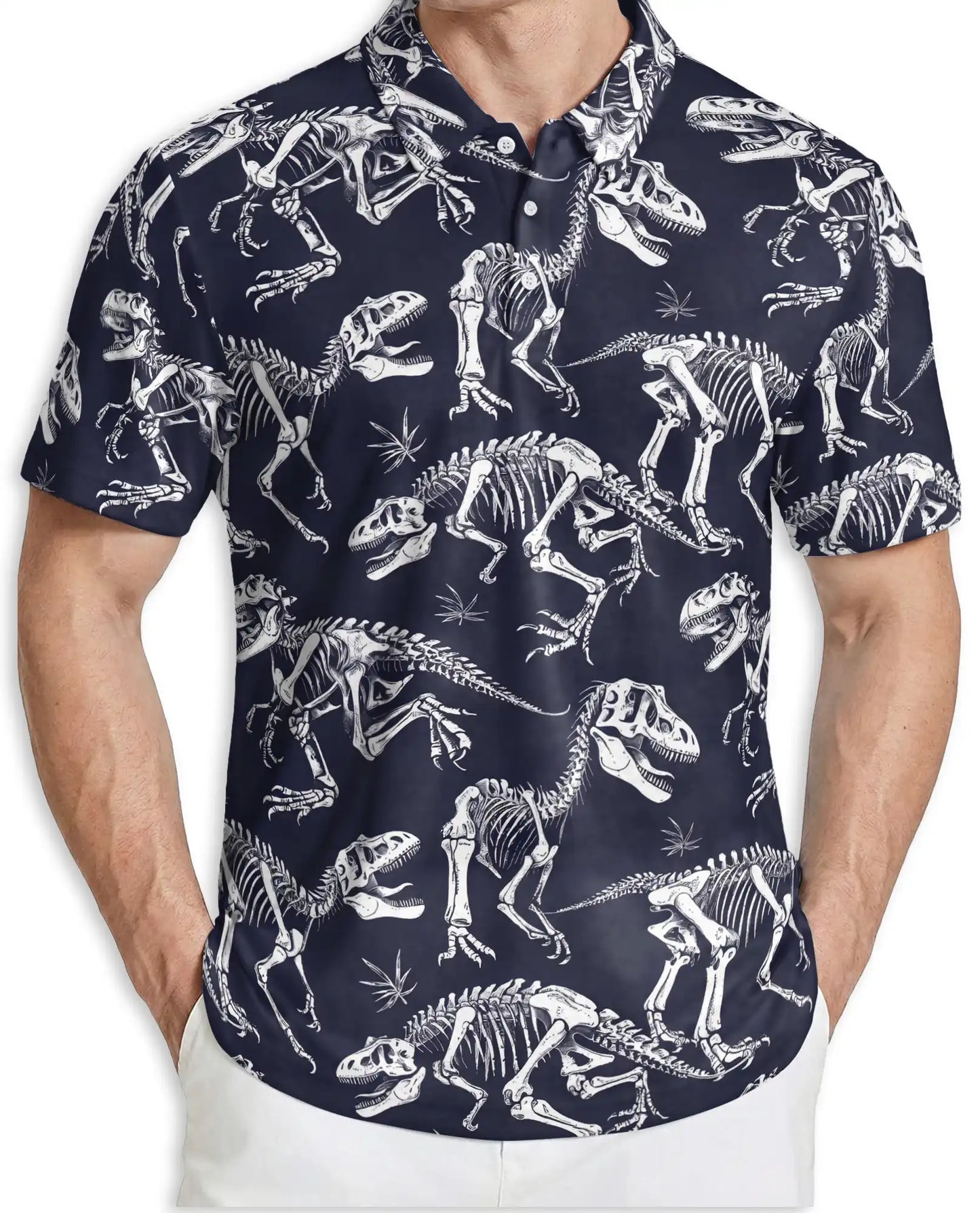 Dinosaur Skeleton 3D Polo Shirt for Men – Fossil Bones Jurassic Style | Netecom