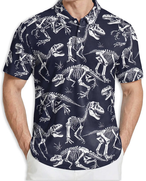 Dinosaur Skeleton 3D Polo Shirt for Men – Fossil Bones Jurassic Style | Netecom