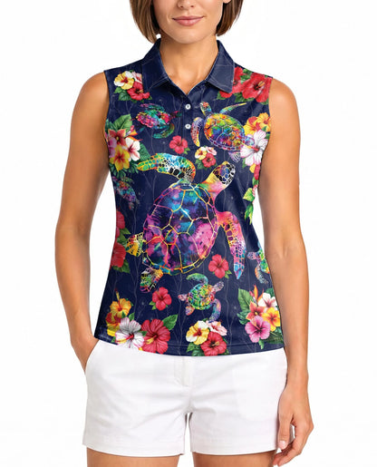 Turtle In Tropical Sleeveless Polo Shirt for Women – Ocean Island Style | Netecom