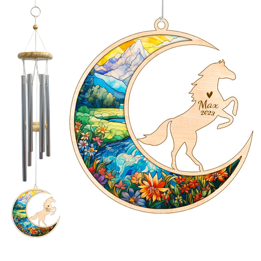Netecom Horse Wind Chimes Memorial, Personalized Pet Memorial Wind Chimes for Horse Suncatcher, Horse Loss Memorial Ornament, Loss of Pet Sympathy Gift, Remembrance Windchime Outside Garden Decor