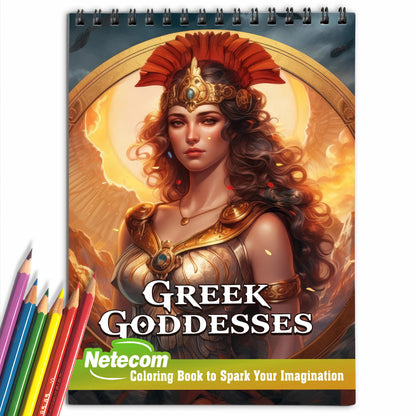 Greek Godnesses Spiral Bound Coloring Book, Discover the Mythical World of Greek Goddesses with 30 Exquisite Coloring Pages that Showcase the Elegance and Strength of these Legendary Figures