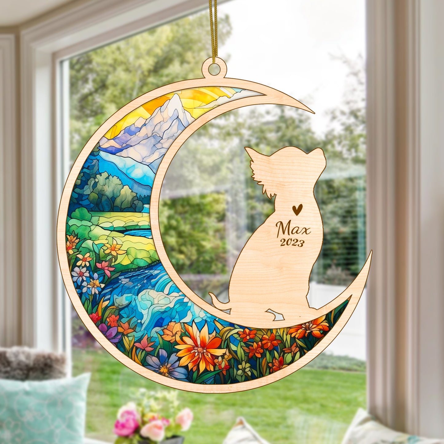 Netecom Chihuahua Dog Memorial Suncatcher, Personalized Chihuahua Christmas Ornament with Name Date, Dog Death Sympathy Gift for Pet Loss Sun Catchers, Dog Grief Gift, Bereavement Gifts for Loss of Pet