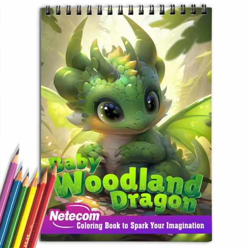 Baby Woodland Dragon Spiral Bound Coloring Book, 30 Exquisite Coloring Pages that Showcase the Playful and Endearing Nature of these Cute Creatures
