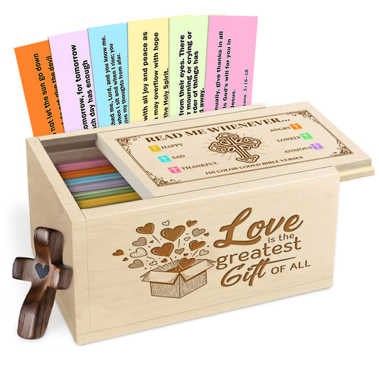 Netecom Personalized Bible Verse Prayer Box for Couples, Love-Themed Wooden Scripture Box with 150 Color-Coded Bible Verses & Prayer Cross, Christian Love Gift for Valentine’s Day
