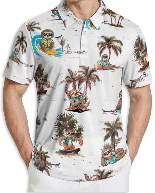 Sloth Tropical Polo Shirt – Beach Vacation Print | Netecom