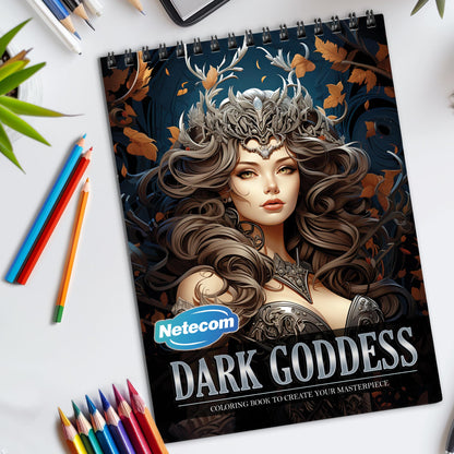 Dark Goddess Spiral Bound Coloring Book, Mystical Dark Goddesses for an Enchanting and Empowering Art Journey, Ideal for Fans of Mythology and Feminine Power