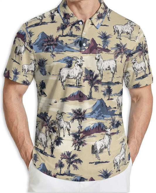 Goat Desert Tropical 3D Polo Shirt for Men – Rustic Farm Animal Style | Netecom