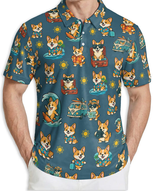 Corgi Beach Polo Shirt – Tropical Vacation Print | Netecom