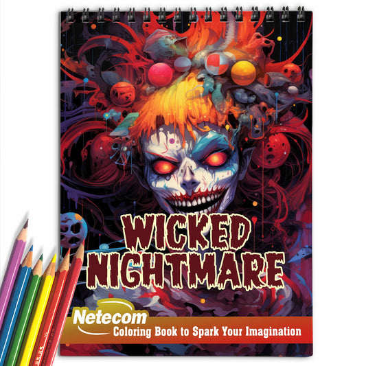 Wicked Nightmare Spiral Bound Coloring Book, Dive into the Abyss of Wicked Nightmares with this Coloring Adventure