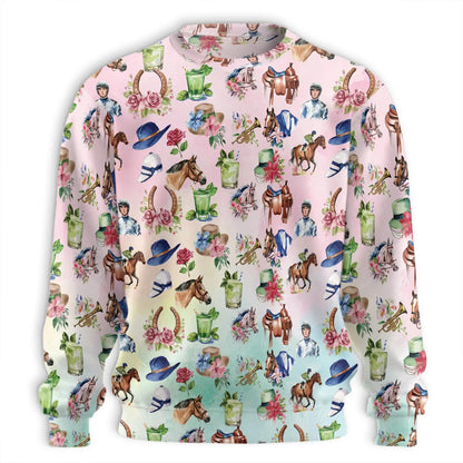 Kentucky Derby Horse Sweatshirt, 3D All Over Print Horse Racing Crewneck Pullover for Men Women, Equestrian Lover Gift - Netecom