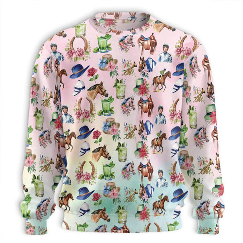 Kentucky Derby Horse Sweatshirt, 3D All Over Print Horse Racing Crewneck Pullover for Men Women, Equestrian Lover Gift - Netecom