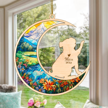 Netecom Pug Dog Memorial Suncatcher, Personalized Pug Christmas Ornament with Name Date, Dog Death Sympathy Gift for Pet Loss Sun Catchers, Dog Grief Gift, Bereavement Gifts for Loss of Pet