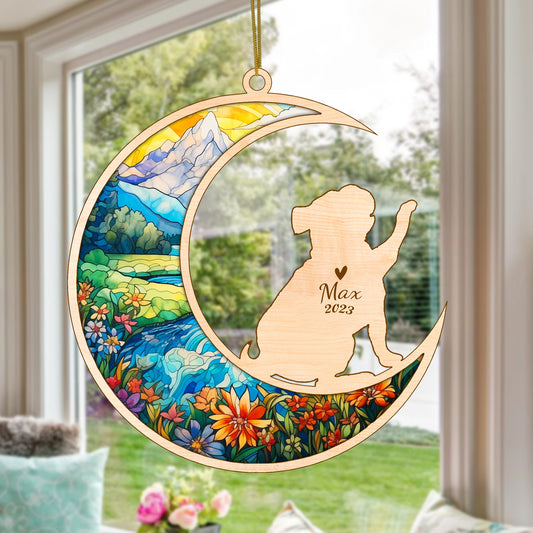 Netecom Pug Dog Memorial Suncatcher, Personalized Pug Christmas Ornament with Name Date, Dog Death Sympathy Gift for Pet Loss Sun Catchers, Dog Grief Gift, Bereavement Gifts for Loss of Pet