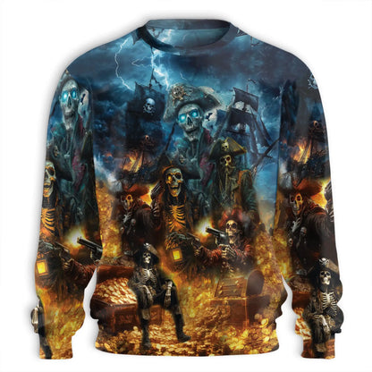 Pirate Skull Sweatshirt, 3D All Over Print Nautical Skull Crewneck Pullover for Men Women, Pirate Lover Gift - Netecom