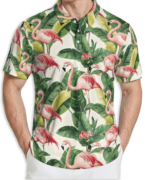 Pink Flamingo Tropical Hawaiian Polo Shirt for Men | Netecom