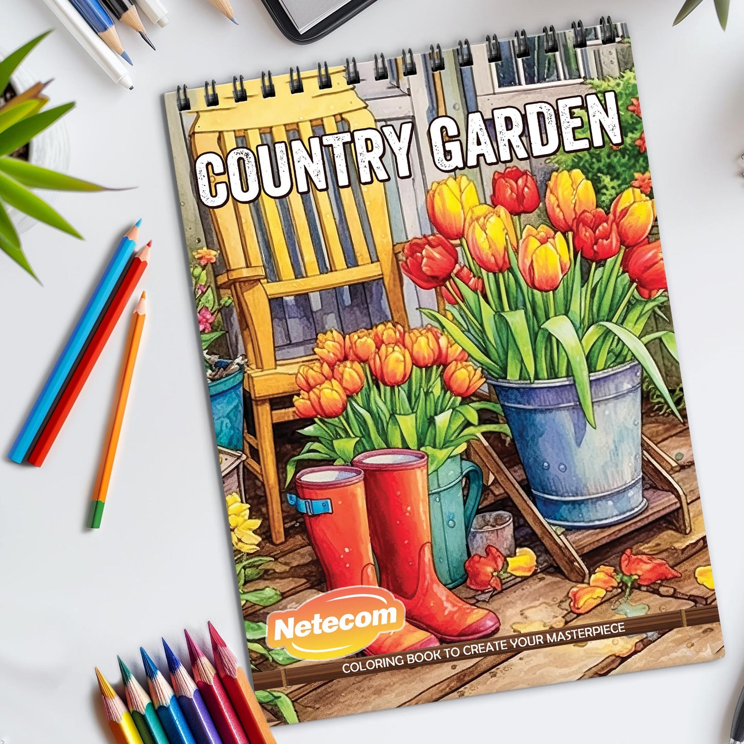 Country Garden Spiral Bound Coloring Book, Idyllic Country Gardens for a Calming and Floral Artistic Retreat, Perfect for Garden Enthusiasts and Nature Fans